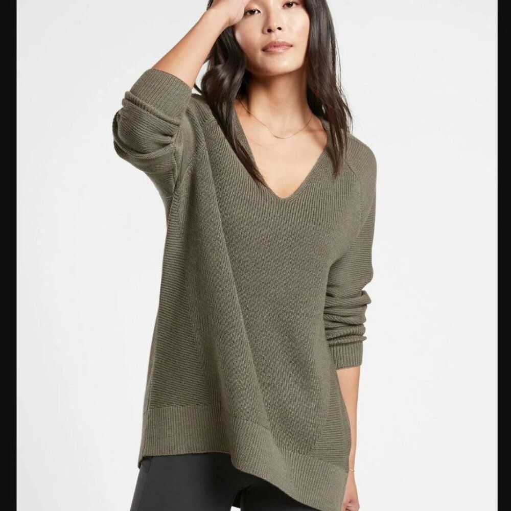 Athleta Merino Wool Blend Hanover V-Neck Sweater Size L